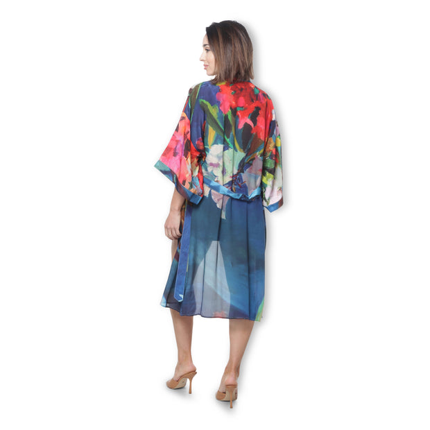 Spring in a Jug - Long 100% Natural Silk Chiffon Kimono