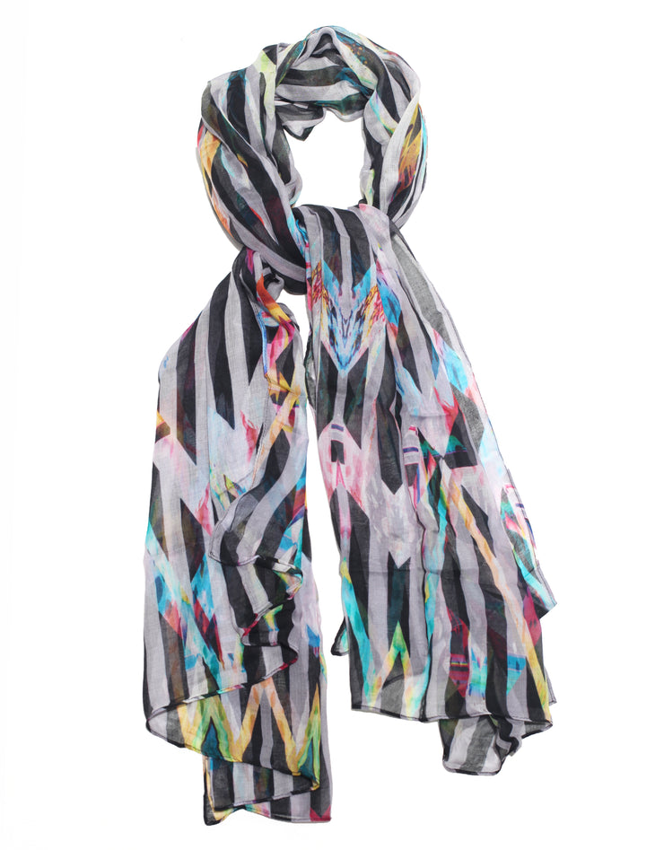 Scarf black and white stripes with flower designed by Liliana Duarte